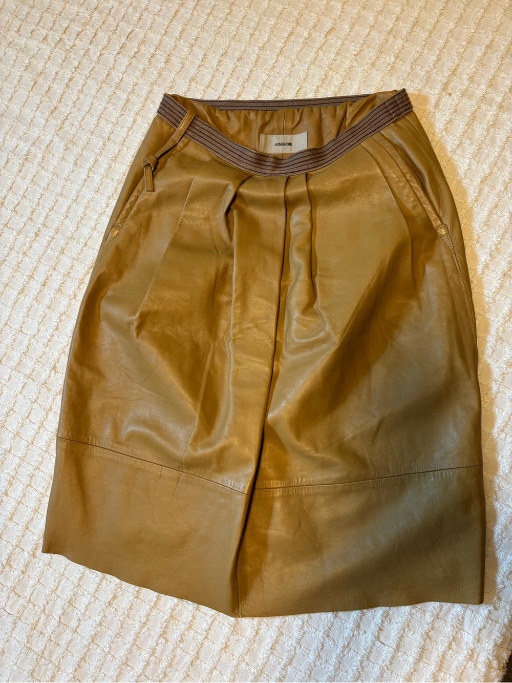 Humanoid tan-brown leather midi skirt